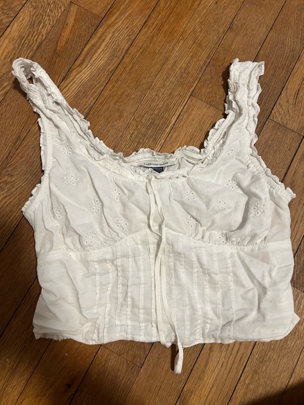 American Eagle Outfitters White Eyelet Tie-Front Cropped Camisole